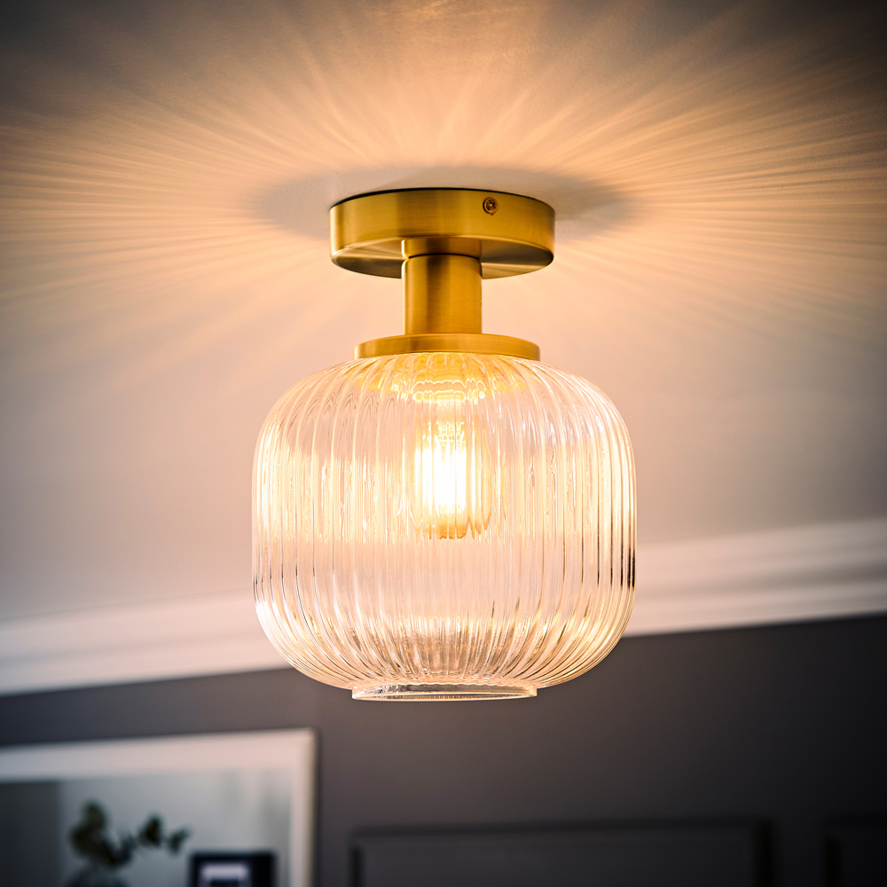 ValueLights Calpe Clear Shade Gold Stem LED Flush Ceiling Light Image 6