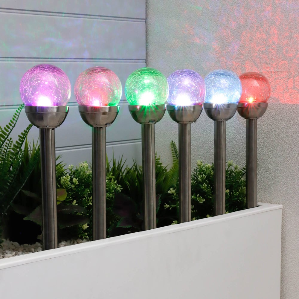 Streetwize Silver Solar Crackle Glass Ball Stake Light 6 Pack Image 4