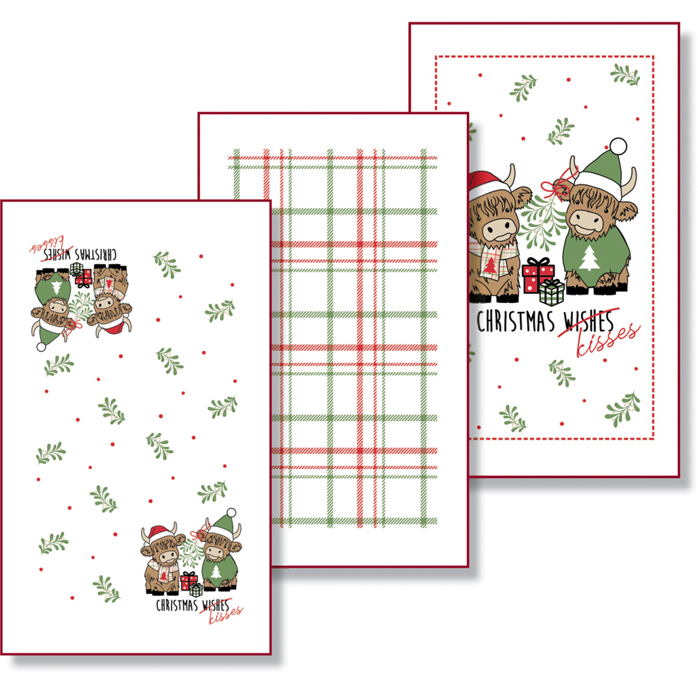 Pack of 3 Christmas Kisses Tea Towels Image 2