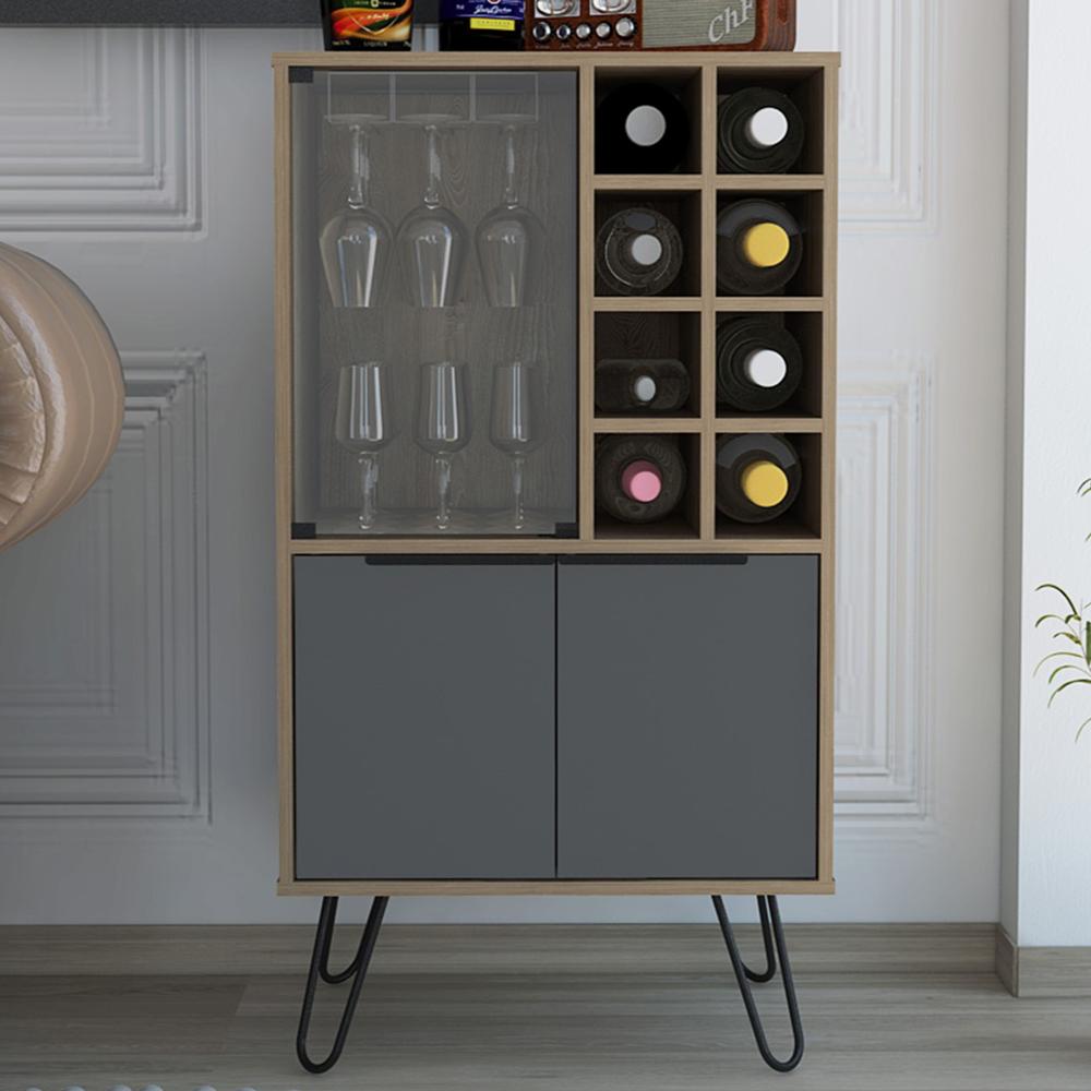 Core Products Vegas 3 Door Oak and Grey Wine Cabinet Image 1
