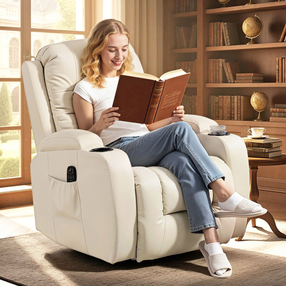 HOMCOM Cream Massage and Heat Recliner Chair with 8-Point Vibration Image 3
