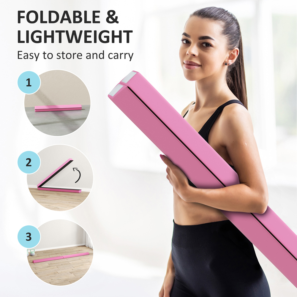 SPORTNOW Pink Foldable Gymnastics Balance Beam with Anti-Slip Base 235cm Image 8