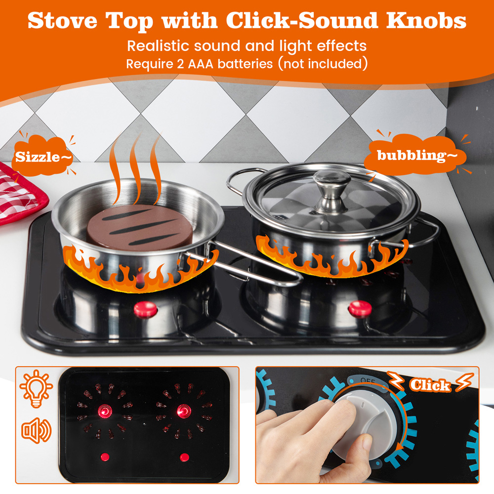 Costway Kids Grey Kitchen Play Set with Ice Maker and Cooking Stove Image 4