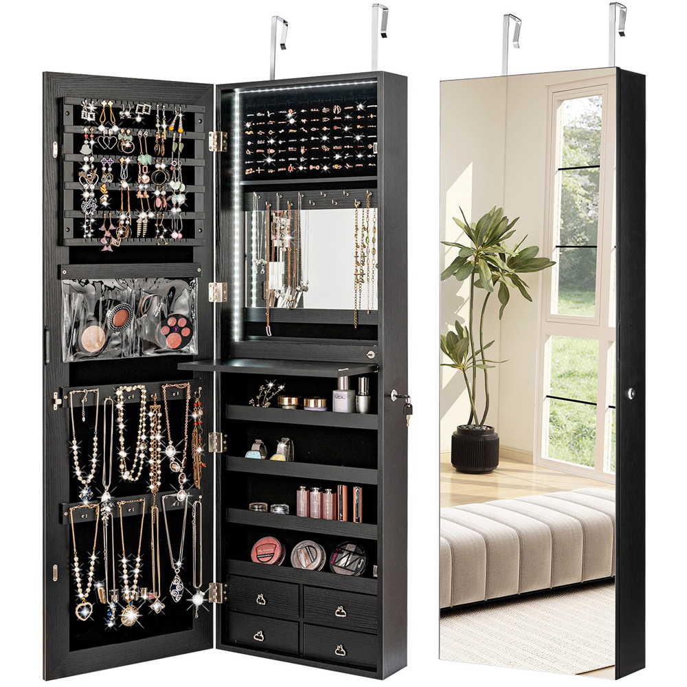 Costway 4 Drawer Black Multipurpose Mirrored Jewellery Cabinet Image 2