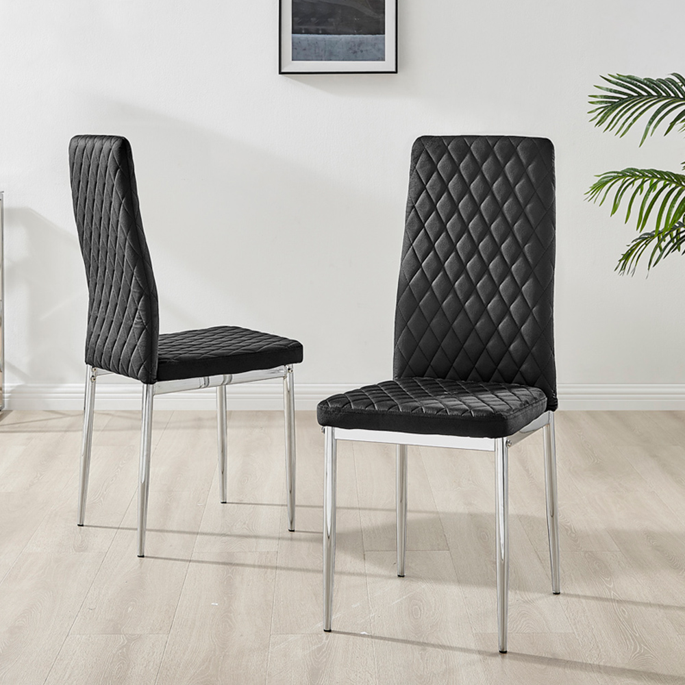 Furniturebox Valera Set of 4 Black and Chrome Velvet Dining Chair Image 2