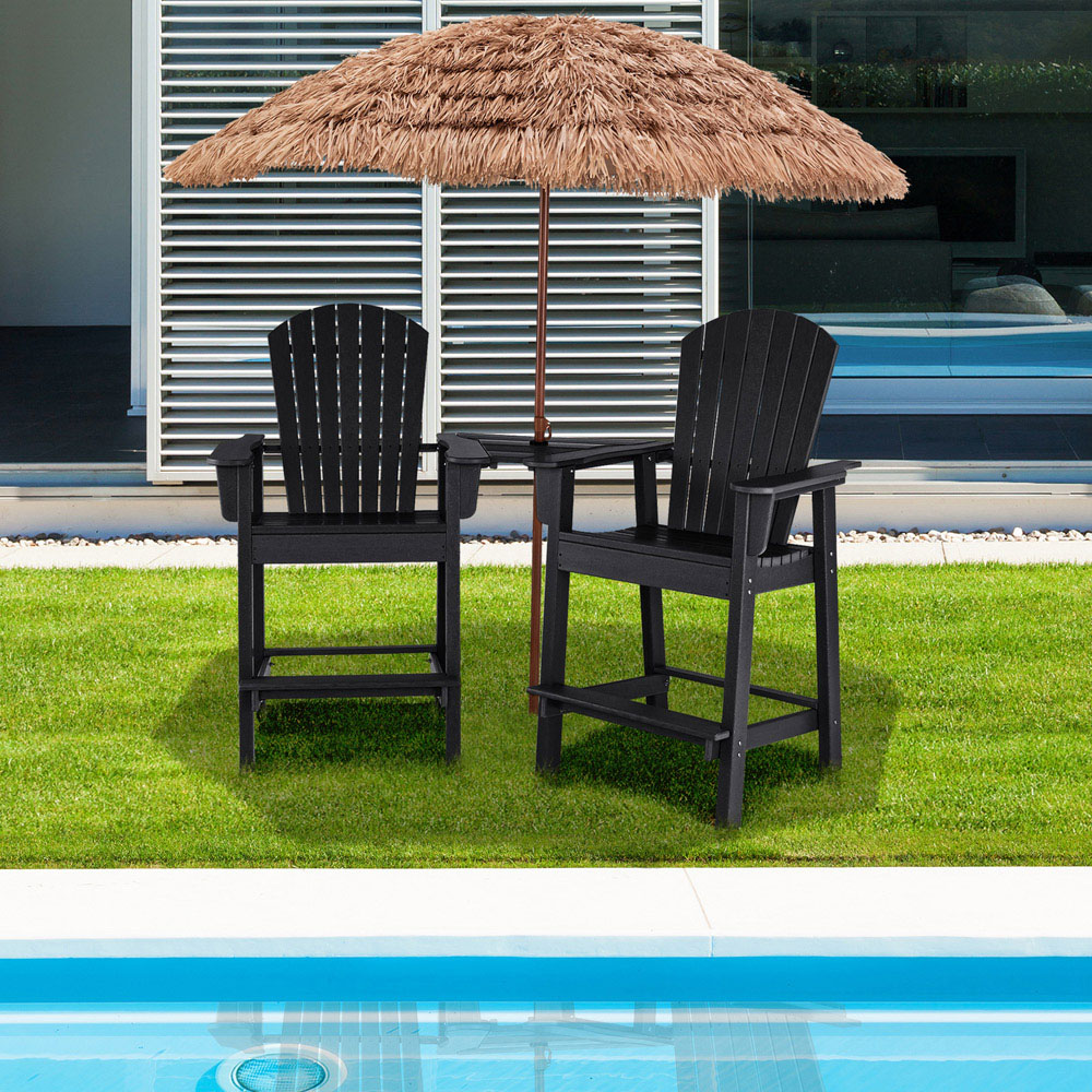 Costway Adirondack Black Bar Stool Set of 2 with Connecting Tray Image 3