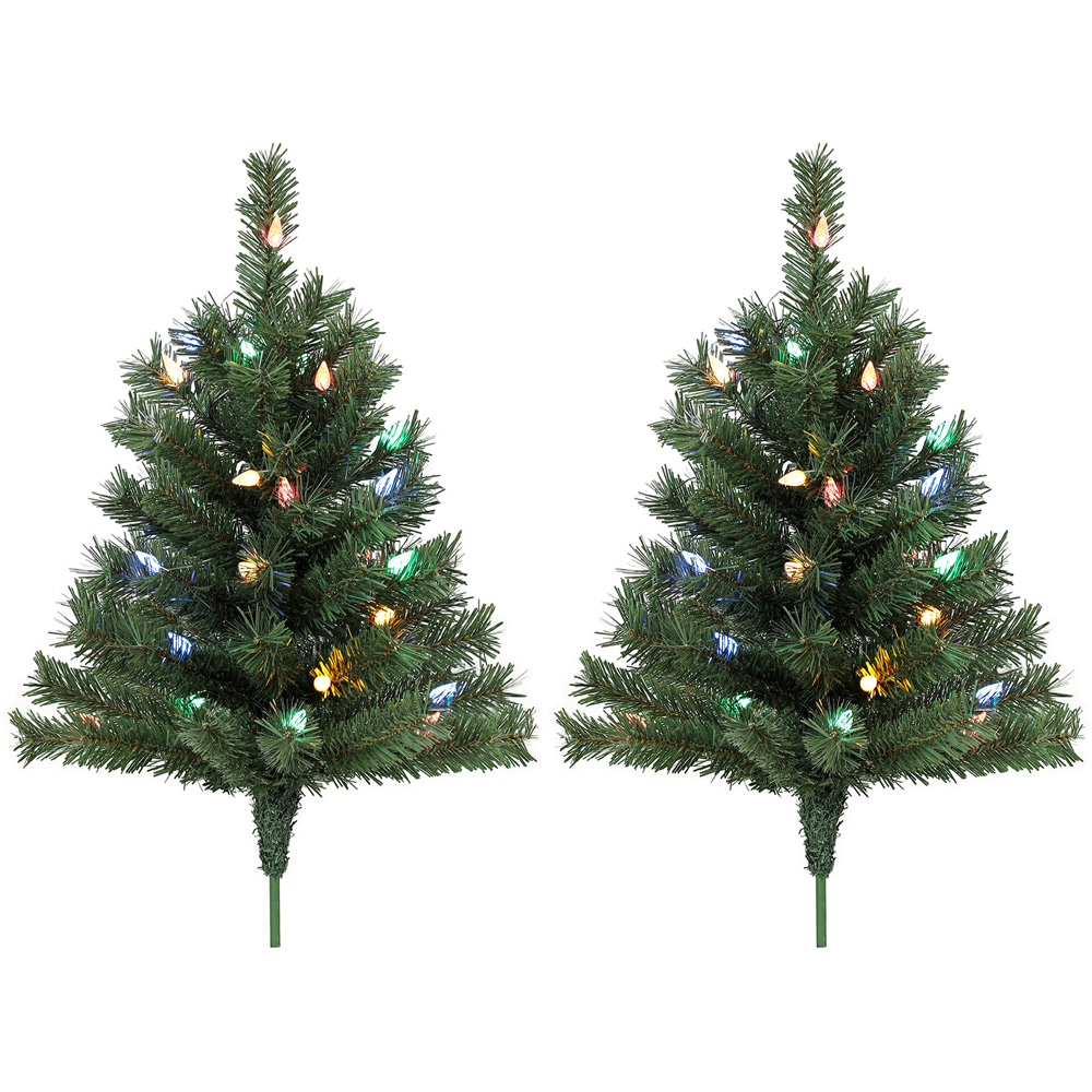 HOMCOM 60 Multicolour LED Pre-Lit Green Artificial Christmas Tree with Ground Stakes 2ft 2 Pack Image 1