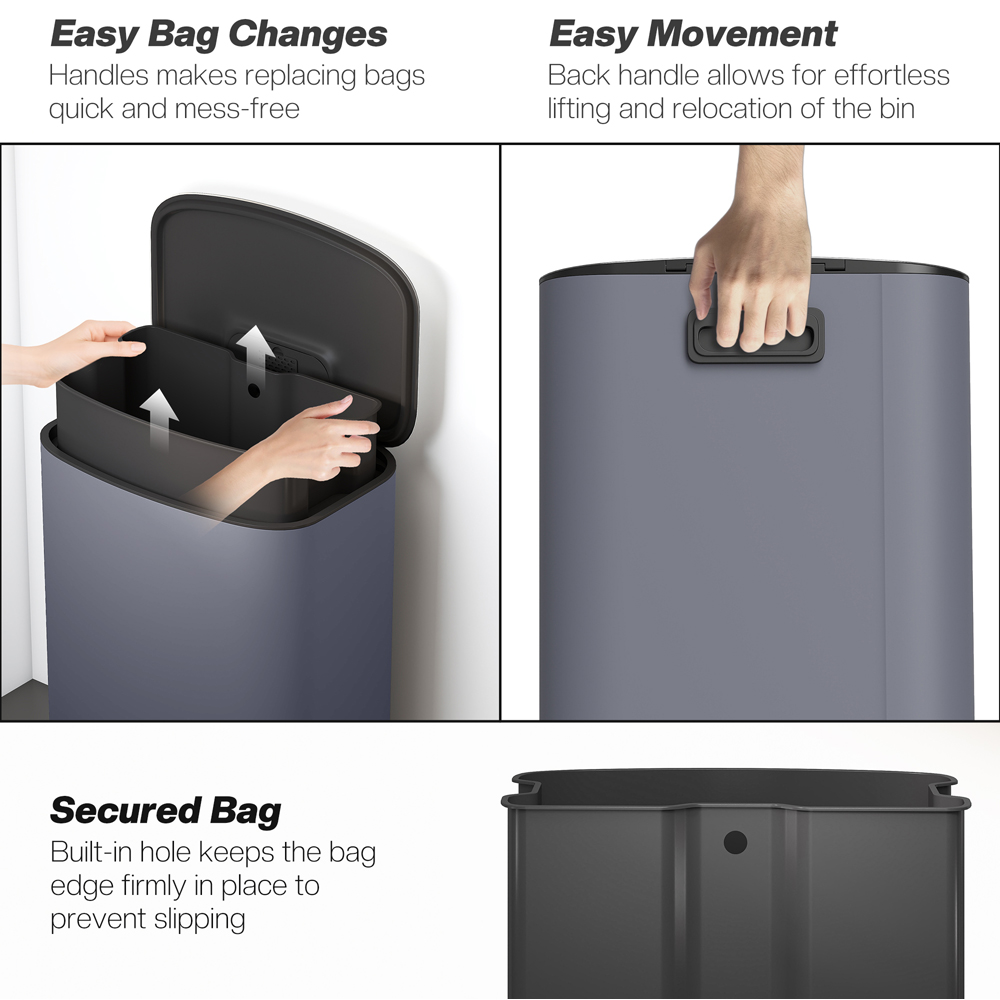 HOMCOM Grey Pedal Bin with Soft-Close Lid and Carry Handle 50L Image 7