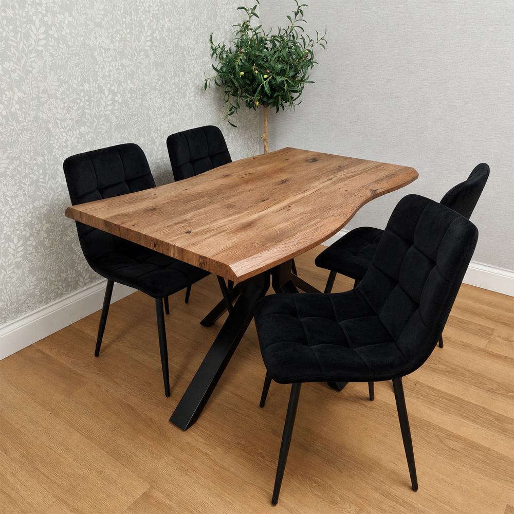 Kosy Koala 4 Seater Wooden Effect Velvet Dining Set Black Image 1