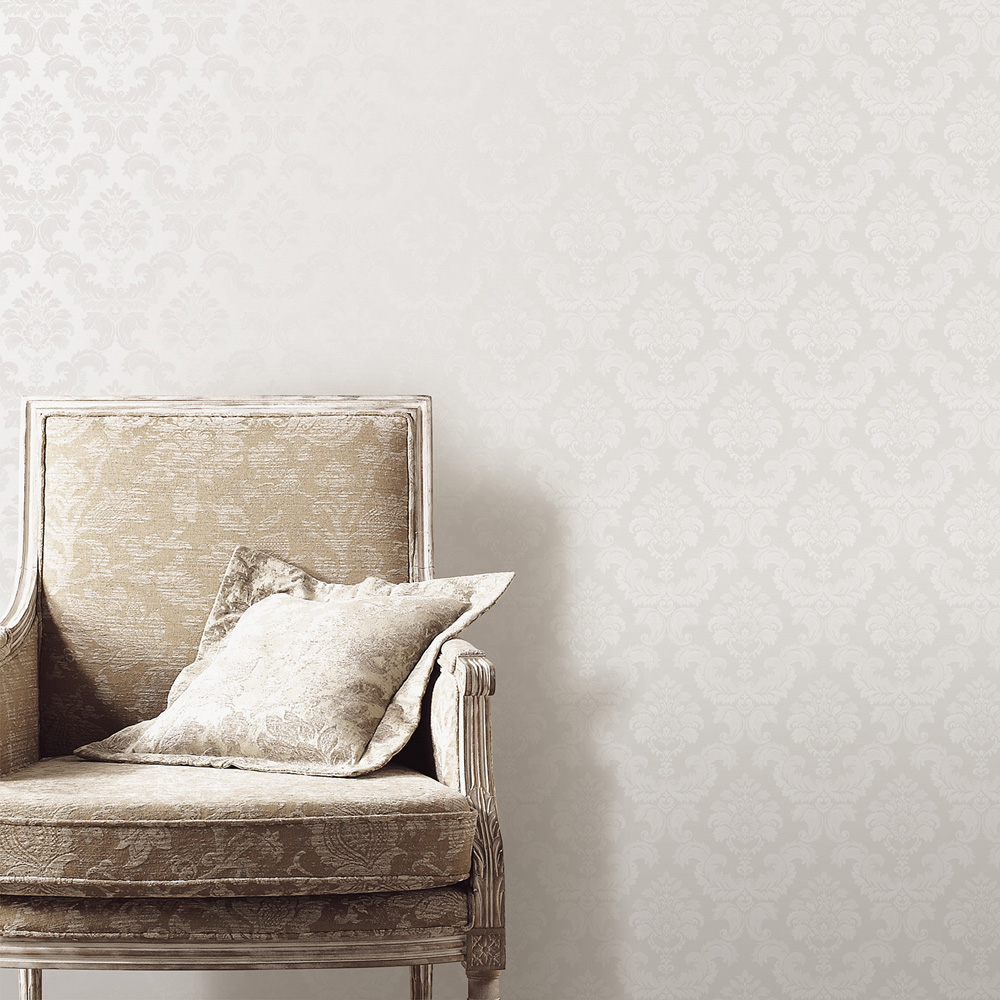 Galerie Simply Silks 4 Feathered Damask White Pearl Wallpaper Image 2