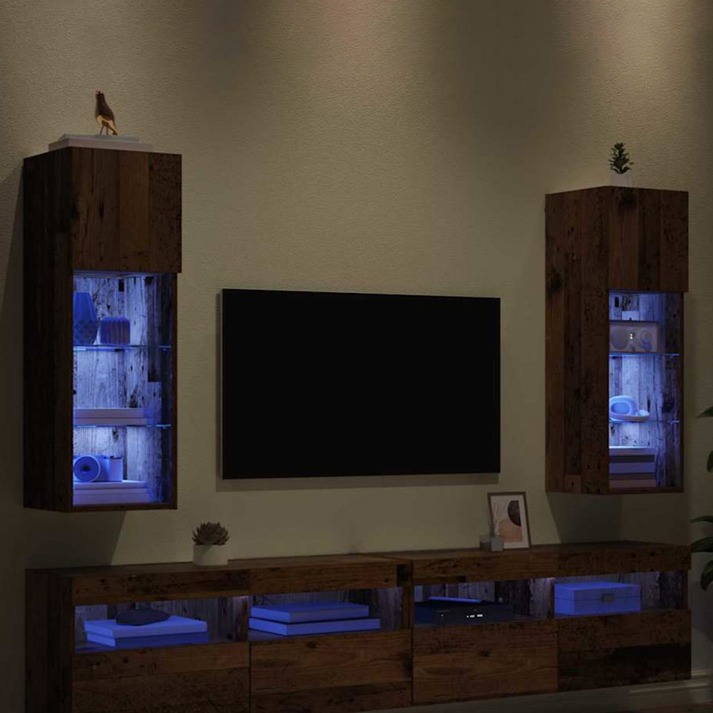vidaXL Single Door 3 Shelf Old Wood Wall Mounted LED TV Unit Set of 2 Image 1