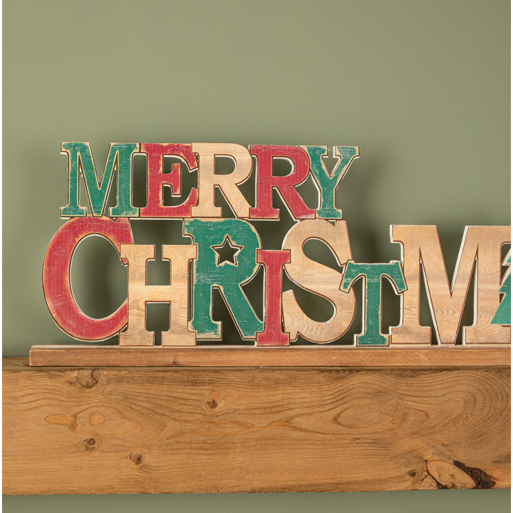 Samuel Alexander Red and Green Wooden Merry Christmas Table Top Sign 80cm Image 4