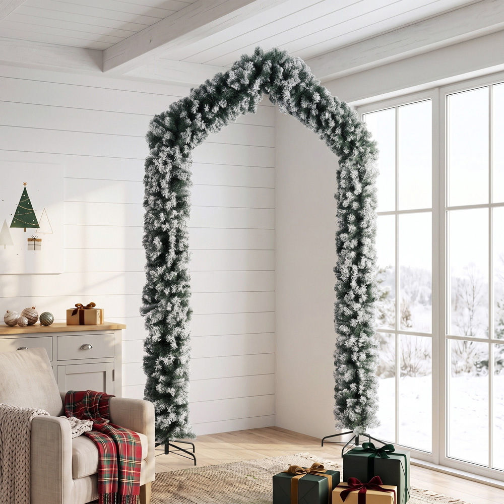 HOMCOM Snow Flocked Artificial Christmas Tree Arch with 1400 Branch Tips Green 9ft Image 4