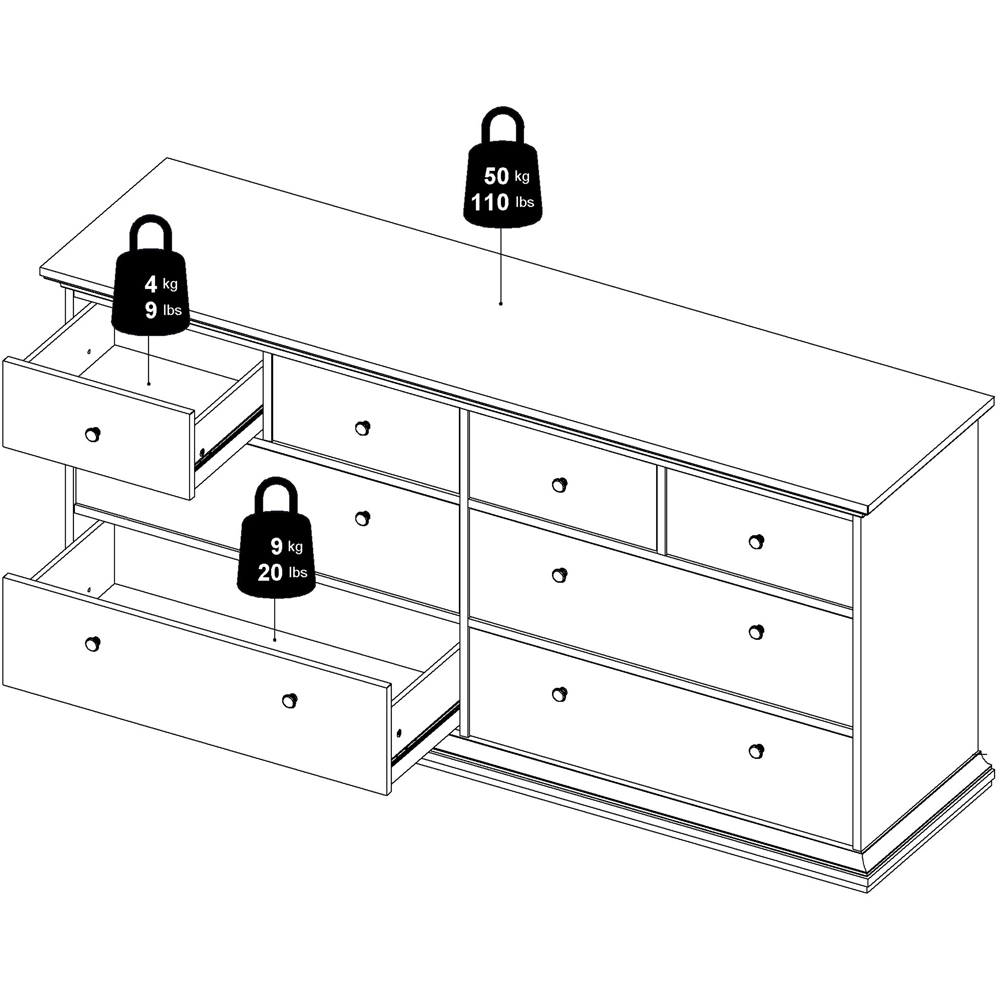 Florence Paris 8 Drawer White Chest of Drawers Image 7