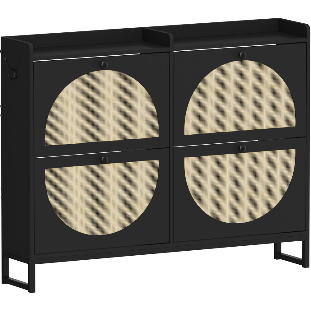 FurnitureHMD 4 Door Black Rattan Shoe Storage Cabinet Image 2