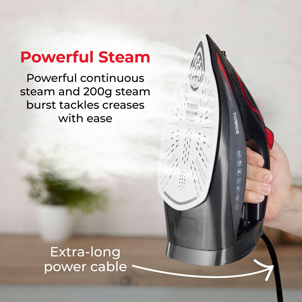 Tower Red and Black One Temp Steam Iron with Extra Large Sole Plate Image 5