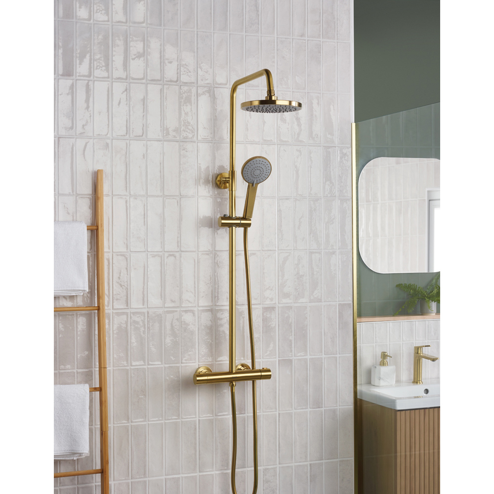 Bristan Buzz Brushed Brass Thermostatic Waterfall Bar Mixer Shower with Handset Image 5