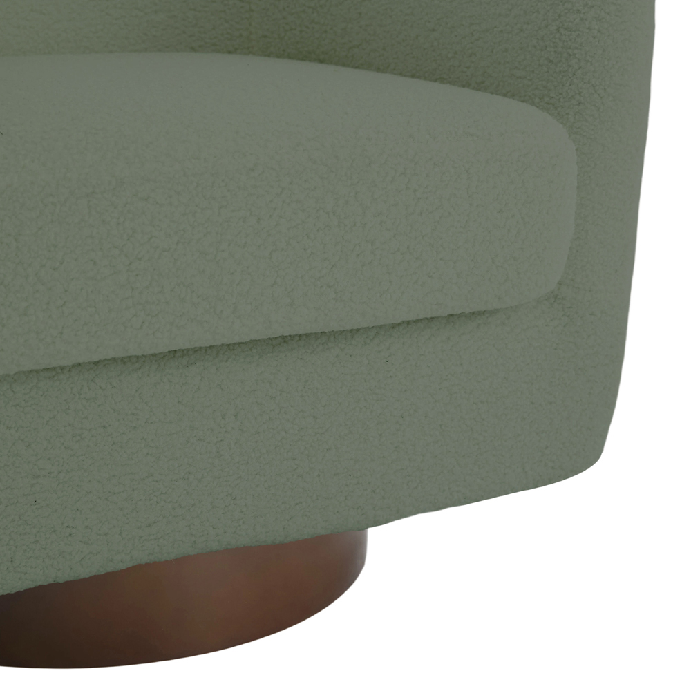 Living and Home Green Sherpa Fleece Ribbed Curved Barrel Swivel Armchair Image 3