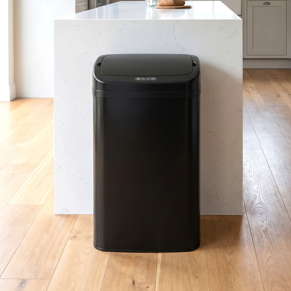 HOMCOM Black Galvanised Steel Kitchen Sensor Bin with Automatic Close 48L Image 2