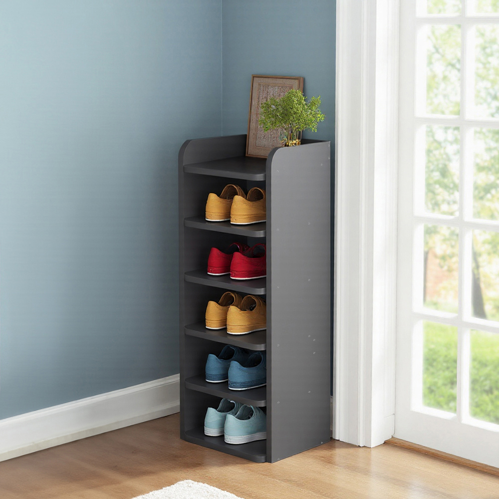 Living and Home 6 Shelf Black Shoe Rack with Raised Guardrail Image 6