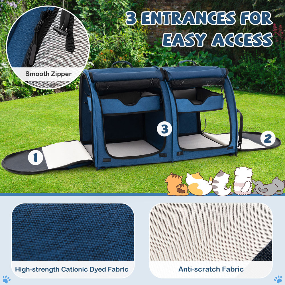 Costway Navy 2 Tier Pet Travel Carrier with Removable Hammocks Image 7