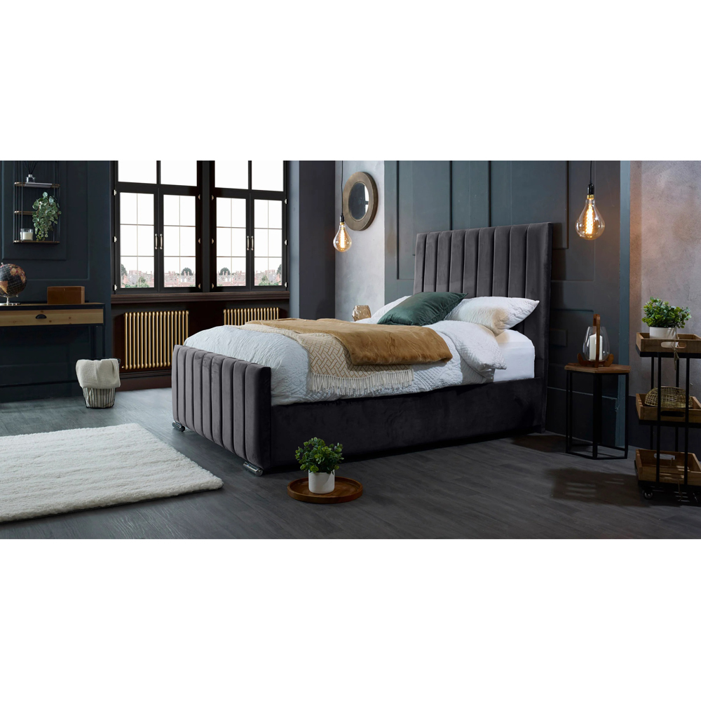 Eleganza Home Redding King Size Steel Plush Velvet Bed Frame with Headboard Image 4