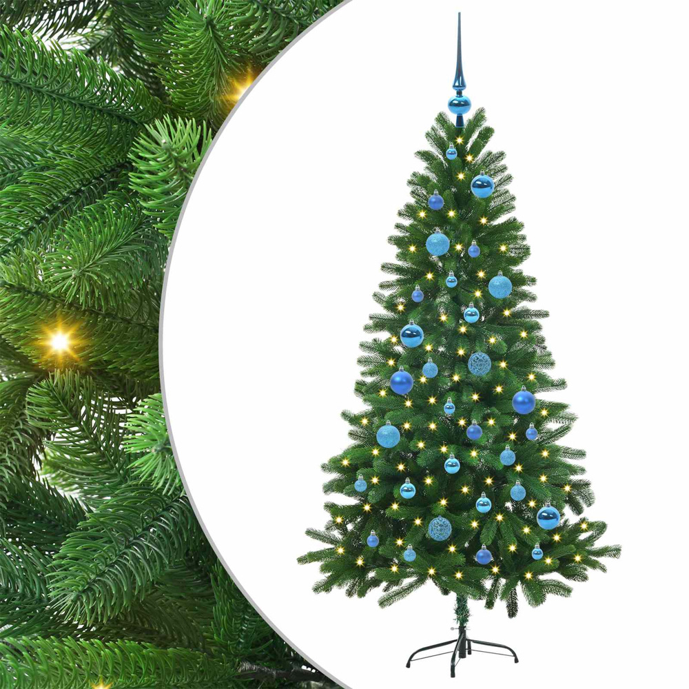 vidaXL Pre-Lit Blue Baubles Green Artificial Christmas Tree 5ft Image 2
