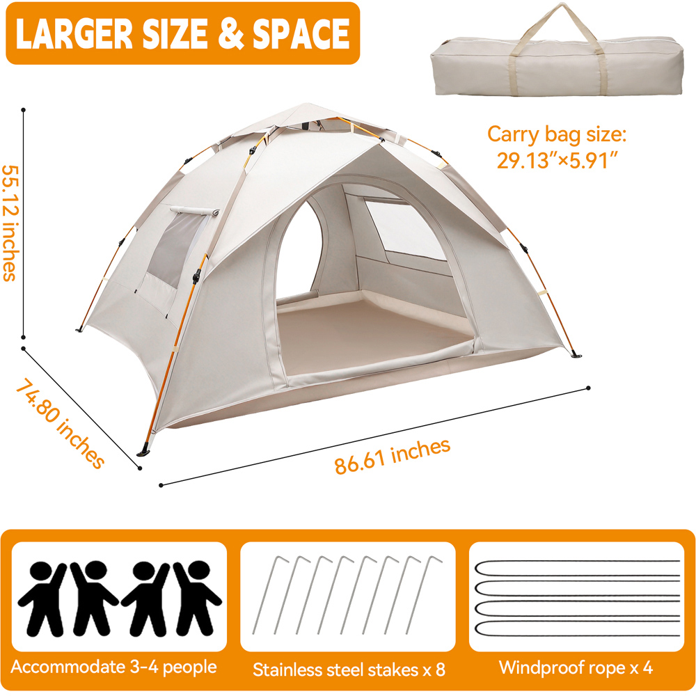 Willowmare 3-4 Person Waterproof Easy Setup Camping Tent White Image 8