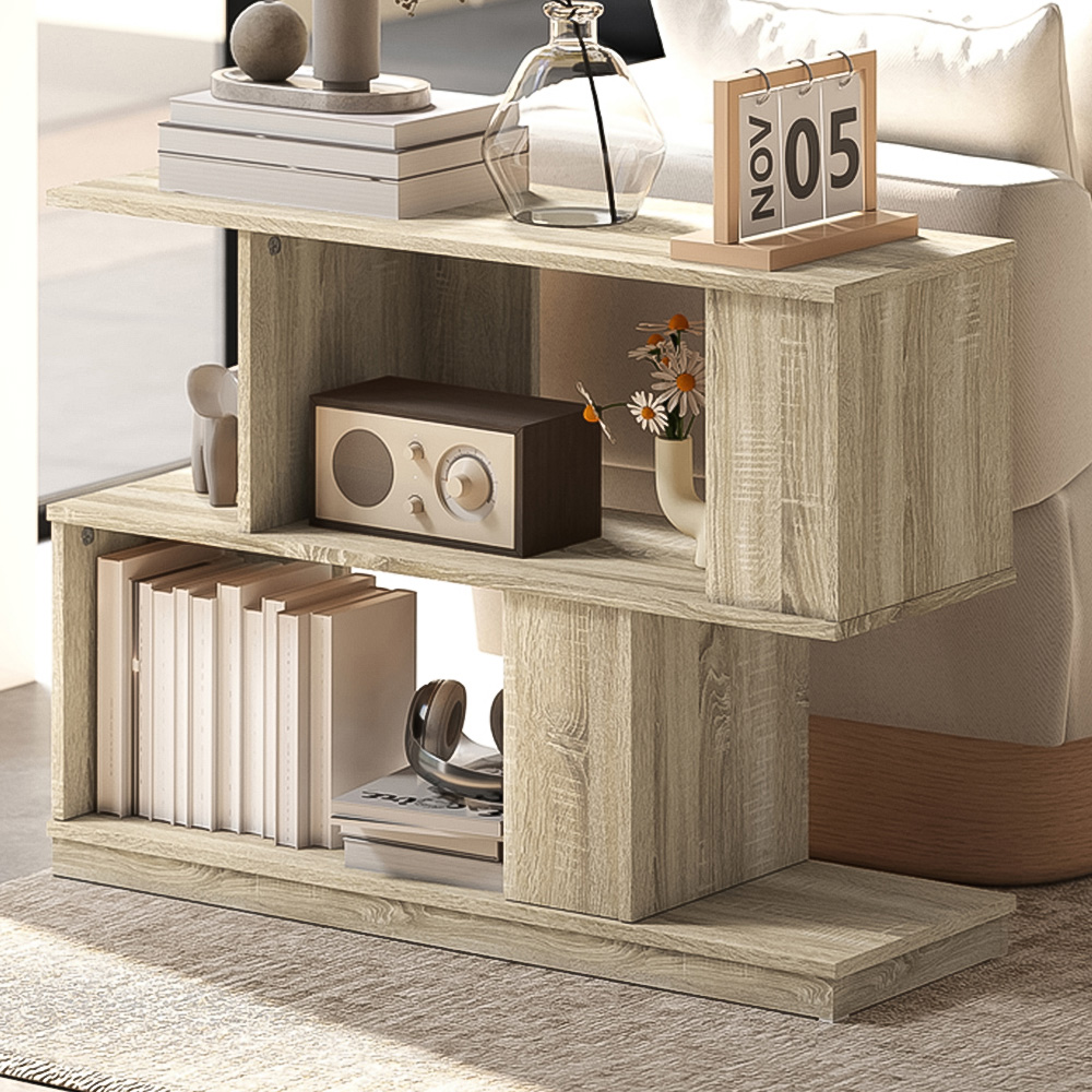 HOMCOM 4 Shelf Natural Wood Finish S Shaped Nightstand Image 1