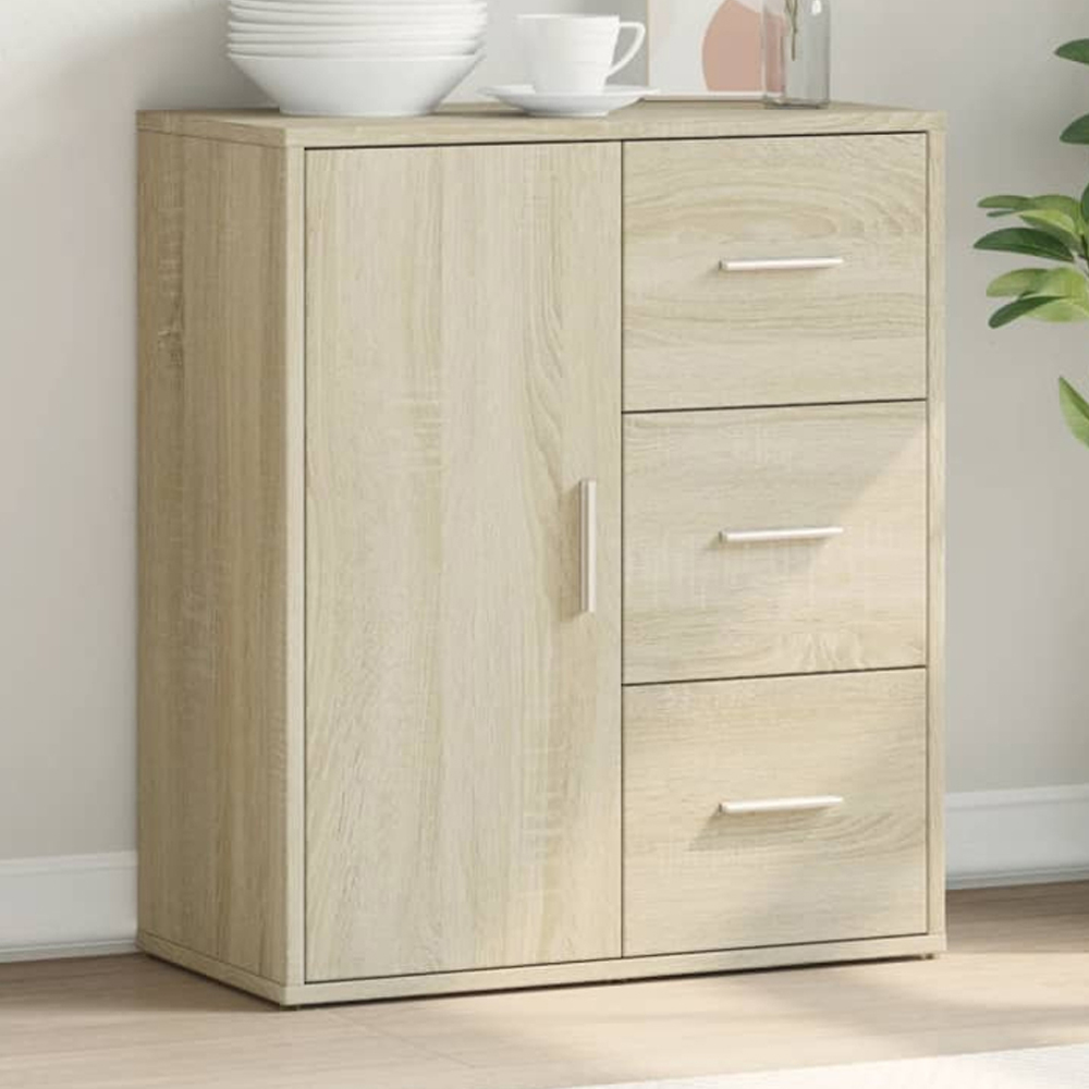 vidaXL Single Door 3 Drawer 2 Shelf Sonoma Oak Sideboard Image 1