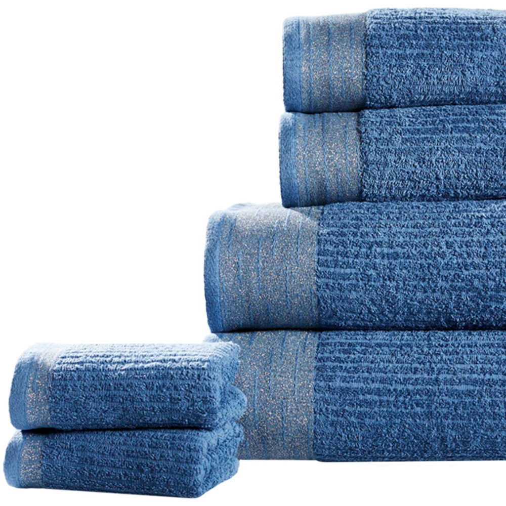 Rapport Home Mayfair Blue Ribbed Weave Cotton Hand Towel Image 3