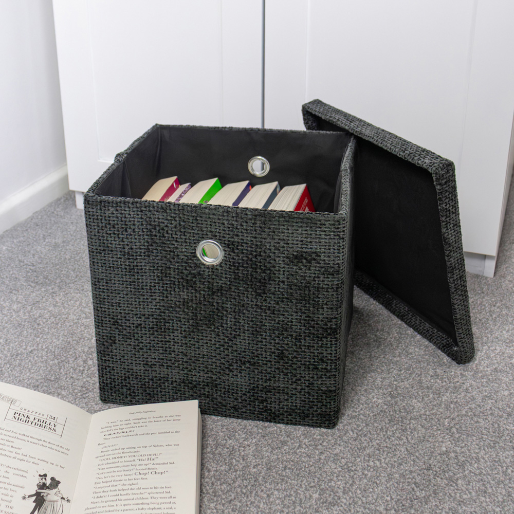 JVL Metro Black Foldable Cube Storage Box with Lid Image 7