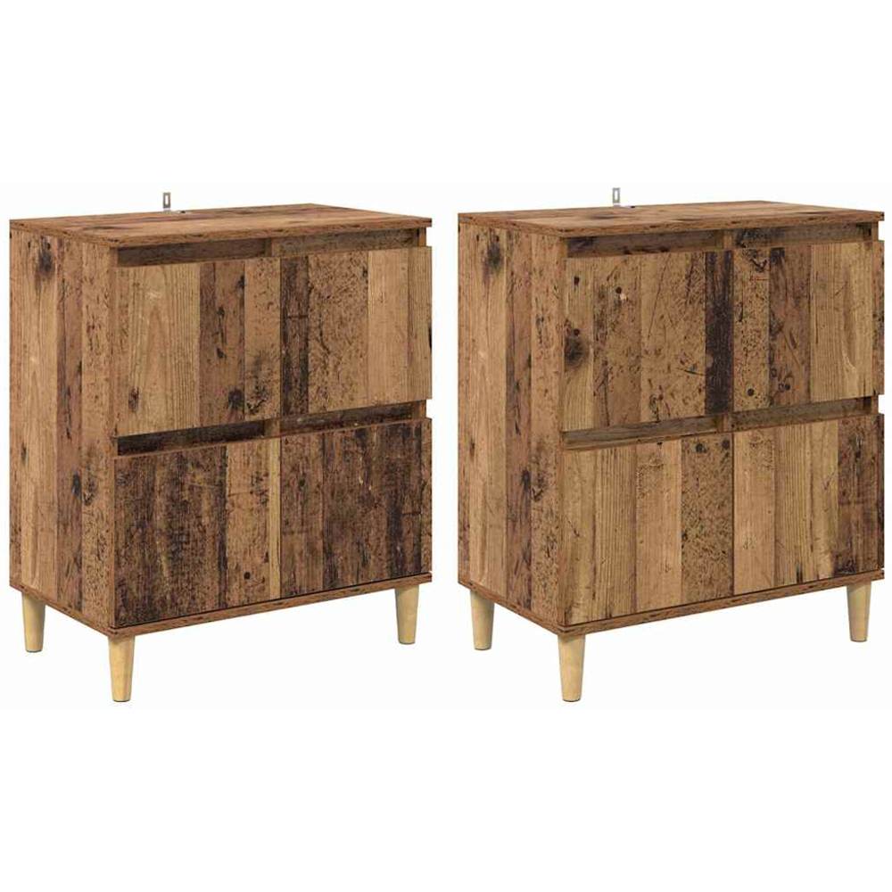 vidaXL 4 Door Old Wood Sideboard with Wooden Legs Set of 2 Image 2