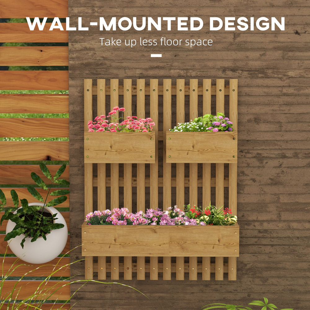 Outsunny Wooden Wall Mounted Raised Garden Bed Trellis Planter Image 4