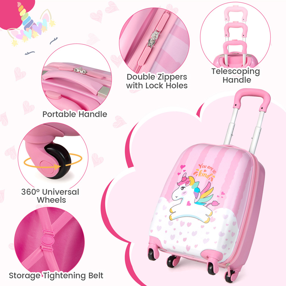 Costway Set of 2 Pink Kids Luggage Set with Spinner Wheels Image 4