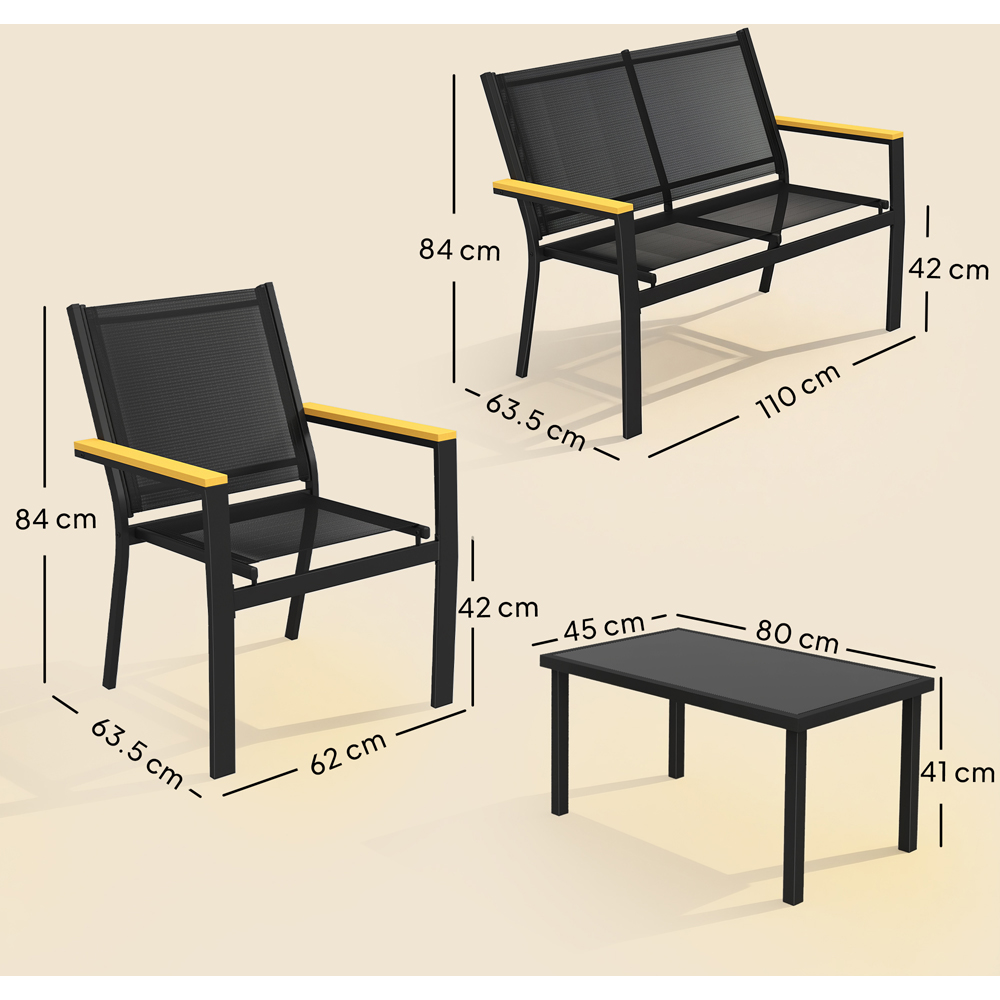 Outsunny 4 Seater Black Garden Sofa Lounge Set Image 9