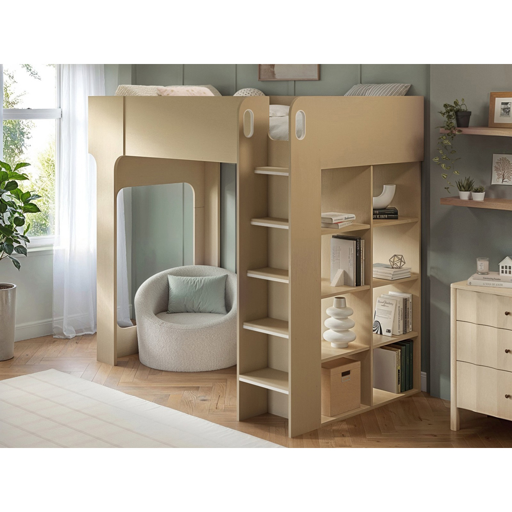 Flair Leo Scandi Light Oak High Sleeper Bed with Storage with Desk and Storage Image 5