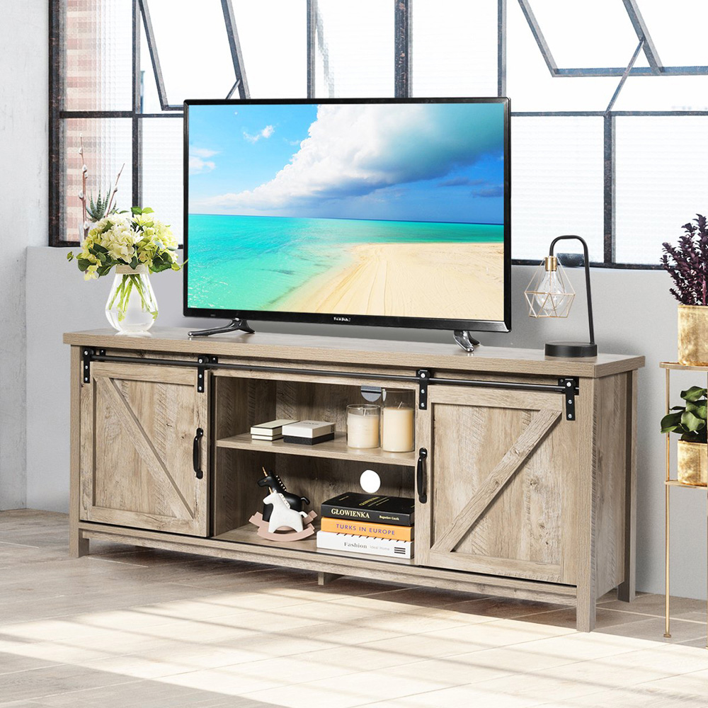 Costway 2 Door 2 Shelf Grey TV Unit Image 5