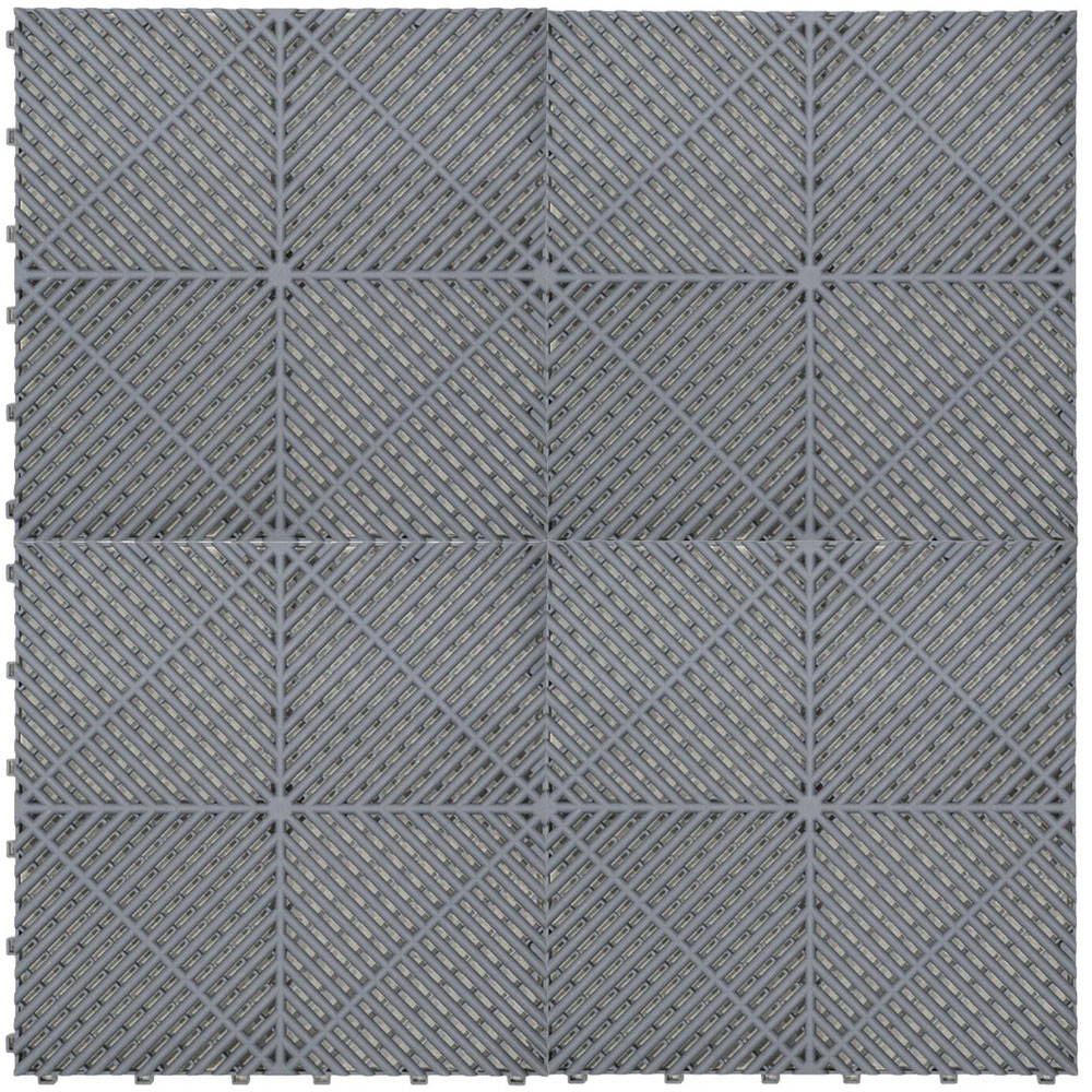 MonsterShop 225 Grey Vented Garage Floor Tiles with Edges and 2 x 14 Hexagon LED Light Image 4