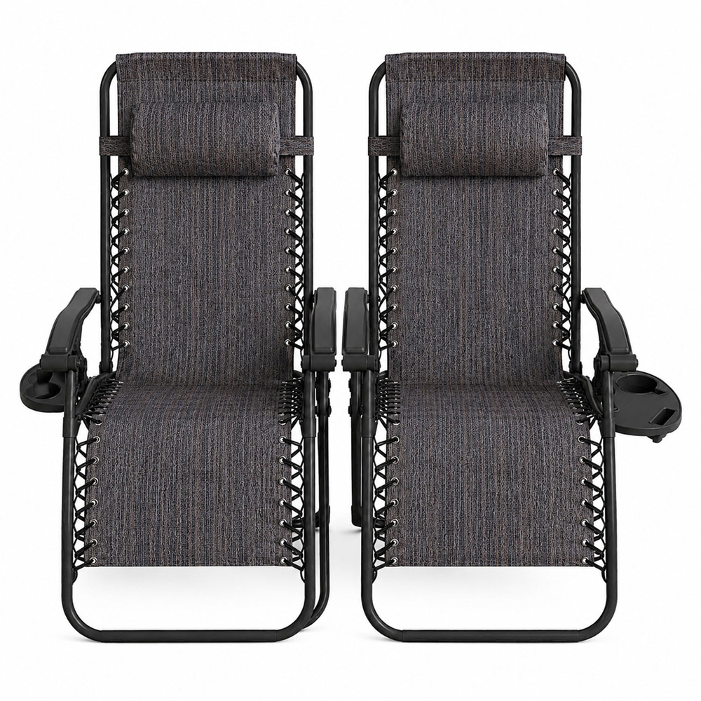 Neo Grey Zero Gravity Foldable Garden Recliner Sun Lounger Set of 2 Image 3