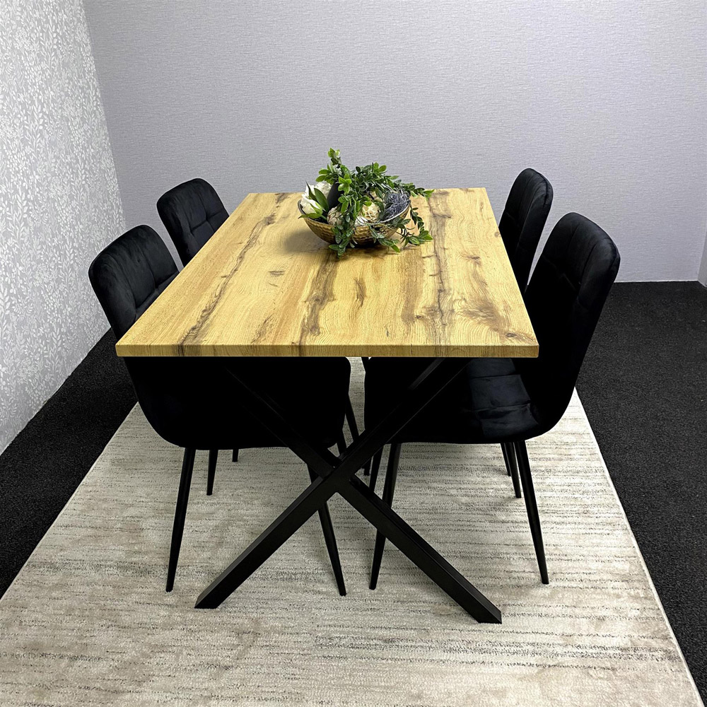 Kosy Koala 4 Seater MDF and Velvet Dining Table Set Black Image 3