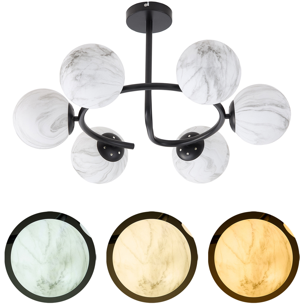 Living and Home Screw E27 Black and White 6 Marble Effect Glass Semi Flush Mount Ceiling Light Image 7