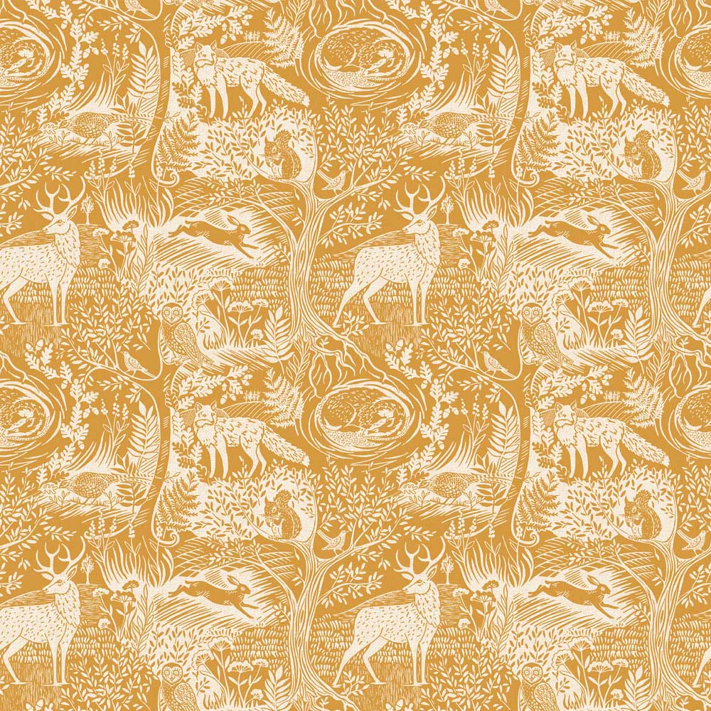 furn. Winter Woods Animal Ochre Matte Wallpaper Image 1