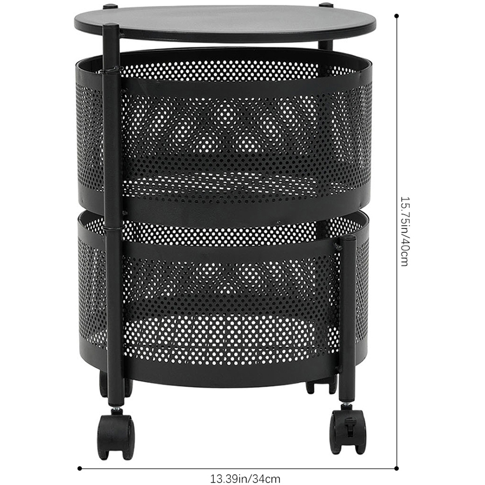 Living and Home 2-Tier Black Kitchen Storage Trolley with Rotating Basket Image 8