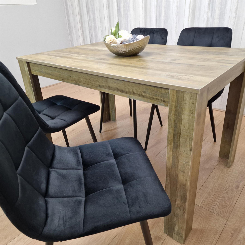Portland 4 Seater Velvet Dining Set Wood Effect and Black Image 2