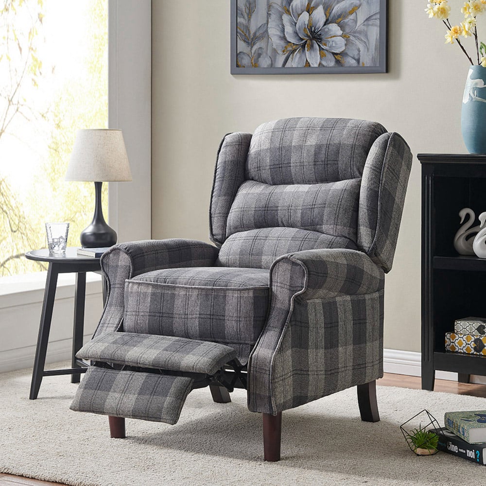 Home Detail Nairn Grey Tartan Manual Recliner Chair Image 5