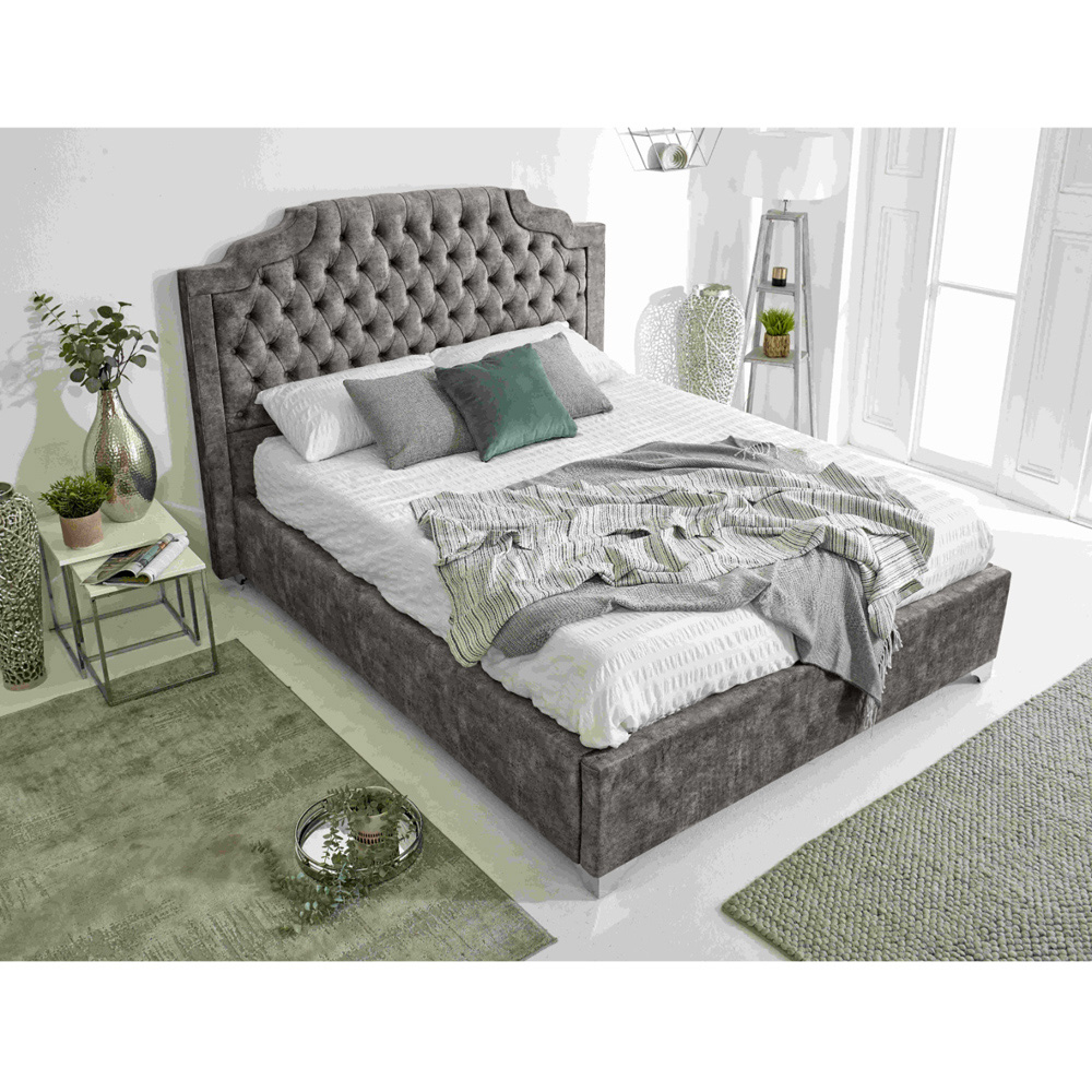 Eleganza Ryker Super King Size Grey Oakland Fabric Bed Frame with Chesterfield Headboard Image 4