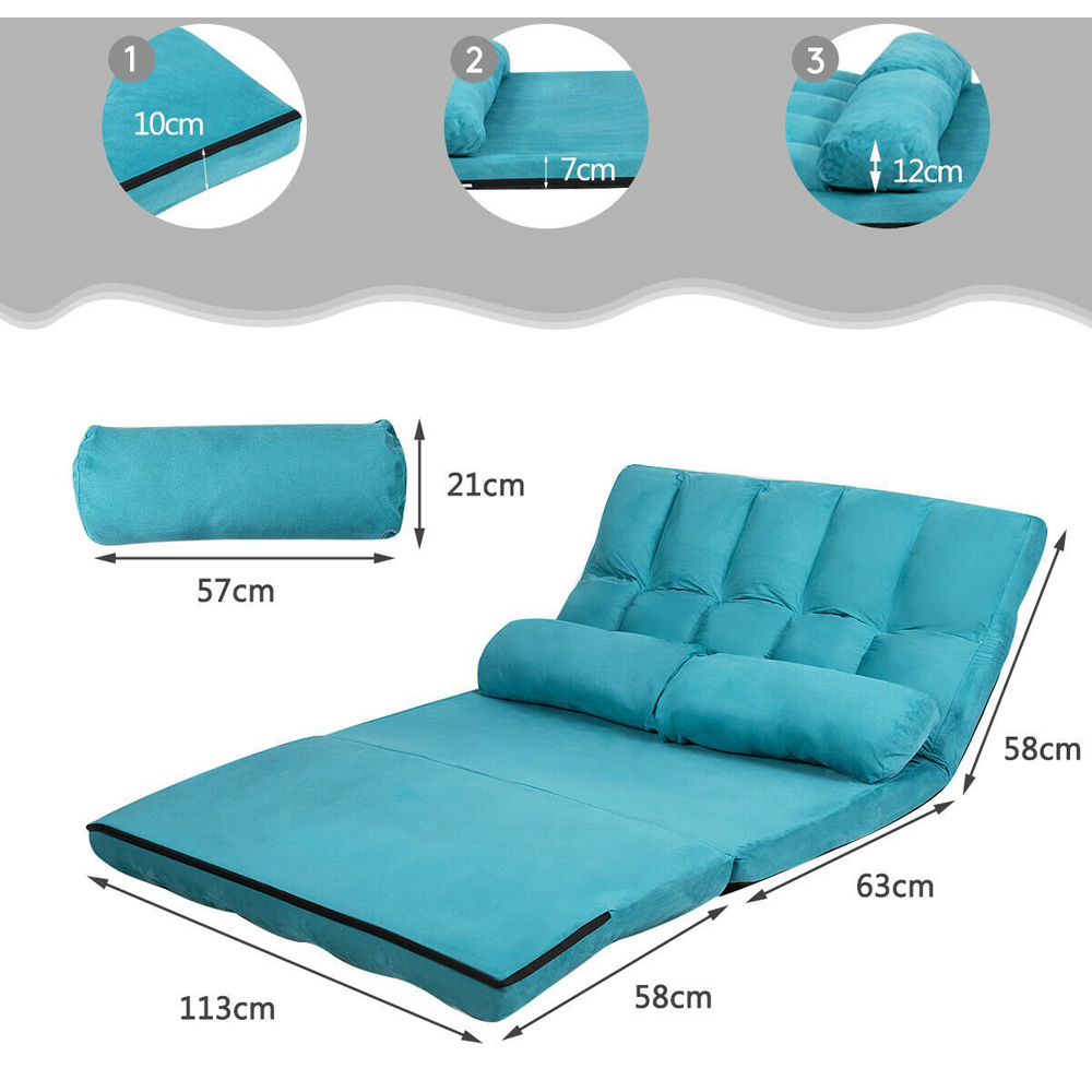Costway Navy 2 in 1 Folding Floor Sofa Bed with 2 Pillows Image 9