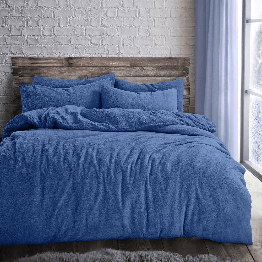 Velosso Super King Size French Blue Teddy Fleece Duvet Set Image 1