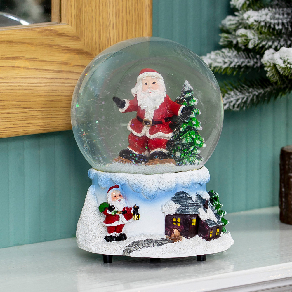 The Christmas Workshop Wind Up Musical Santa Snow Globe Decoration Image 6